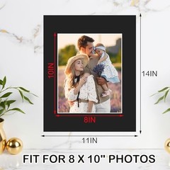 15 Pack 11×14 Picture Mats for 8×10 Photos Black Bevel Cut Mat Board Frame Kit