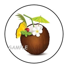 30 TROPICAL COCONUT DRINK ENVELOPE SEALS LABELS STICKERS 1.5″ ROUND
