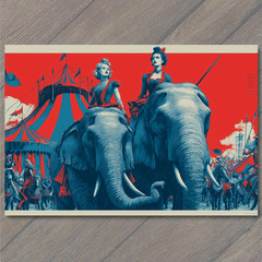 STICKER Elephant Parade Red Blue Circus Tent March Vintage Performers Riders