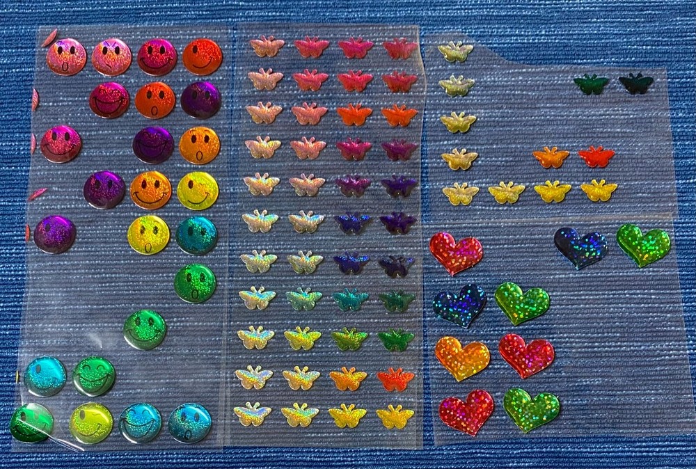 Lot Vintage 80’s 90’s Puffy Glitter Butterfly Hearts Happy Face Sticker Mod 988A