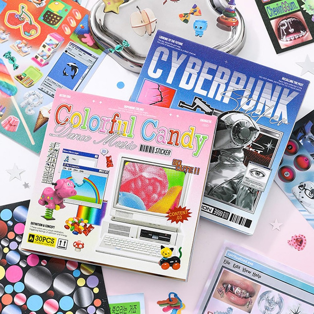 2 in 1 Sticker Book, Cyberpunk Retro Futuristic Retro-futuristic 2in1