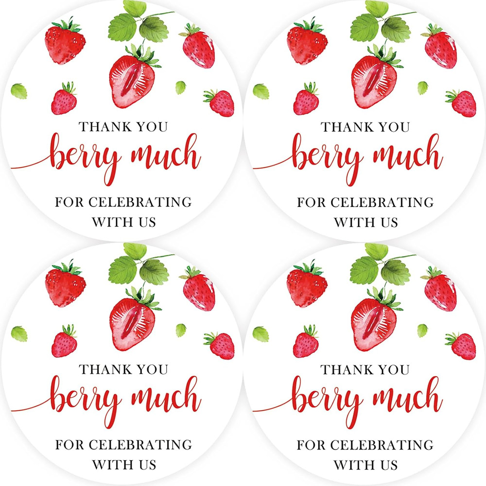40Pcs Strawberry Thank You Stickers, Thank You Berry Much round Stickers, Sweet