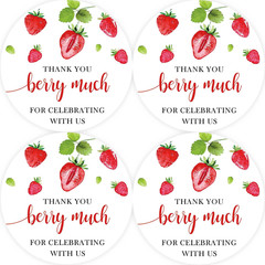 40Pcs Strawberry Thank You Stickers, Thank You Berry Much round Stickers, Sweet