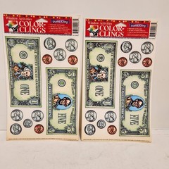 Vtg Window Color Static Clings Sheets Lot of 6 Words, Animals,Money, Tic Tac Toe