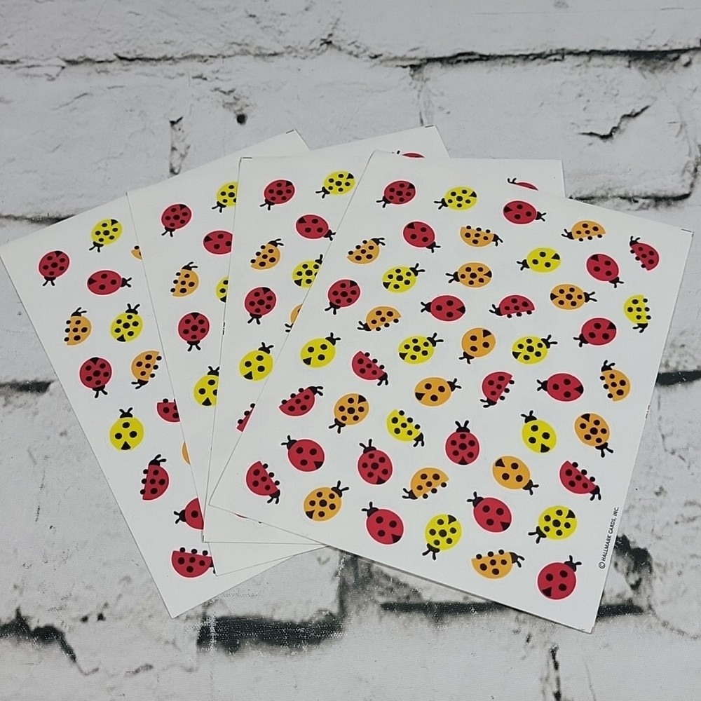Vintage Hallmark Stickers Lady Bugs in Red Yellow Orange lot of 4 Sheets