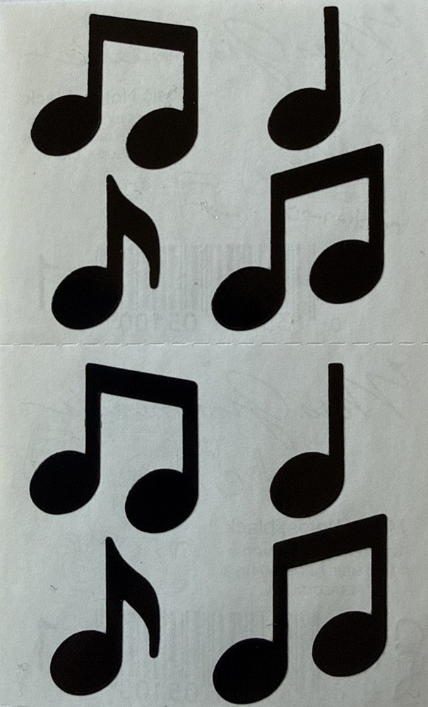 BLACK MUSIC NOTE Stickers (8pc)Mrs.Grossman’s•Base •Vintage 1983•Card Making•