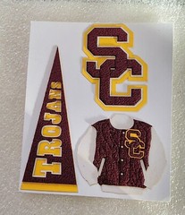 RARE PAPER WIZARD USC TROJANS Scrapbook 3D JACKET, PENNANT & LETTER Sticker Set