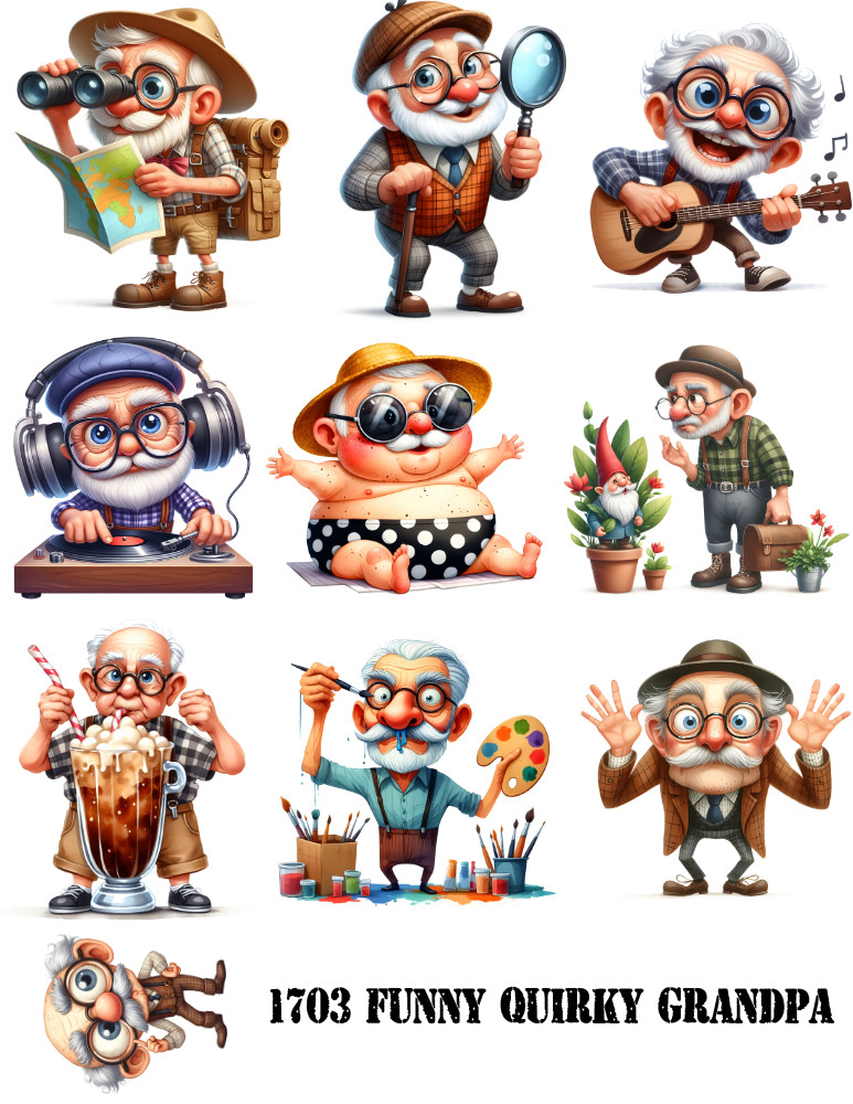 19 Quirky Grandpa Card Toppers Collage Sheets Junk Journal Supplies Scrapbook