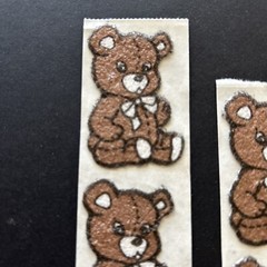 Lot Of 5 Vintage 1980’s Soft Fuzzy Teddy Bear 2” Sticker Brown White Bow Tie