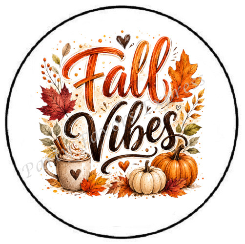 FALL VIBES MUG PUMPKINS HALLOWEEN ENVELOPE SEALS LABELS STICKERS PARTY FAVORS