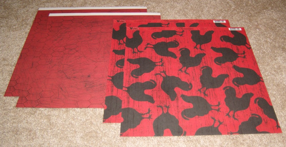Reminisce 12×12 Double Sided Scrapbook Papers (4) ~ Roosters….French Kitchen