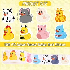1000 Pcs Animal Rubber Duck Roll Stickers Self-Adhesive Funny Safari Zoo Anim…