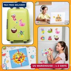 24 Sheets Summer Stickers, Make a Face Sticker for Kids, Hawaii Tropical Pool Be