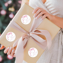 500Pcs Pink Bow Thank You Stickers Coquette Watercolor Bowknot Paper Label Decal
