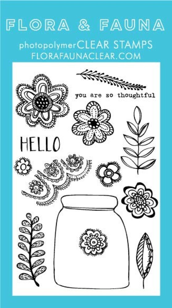 FLORA N FAUNA Clear Cling Stamps FLORAL LACE JAR SET Stamps