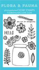FLORA N FAUNA Clear Cling Stamps FLORAL LACE JAR SET Stamps