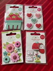 #D33- SWEET STRAWBERRY HEART LOVE 4 PKGS DOODLE-POPS 3D STICKERS- FREE SHIPPING