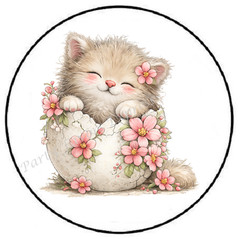 KITTEN IN FLORAL EASTER EGG ENVELOPE SEALS LABELS STICKERS PARTY FAVORS