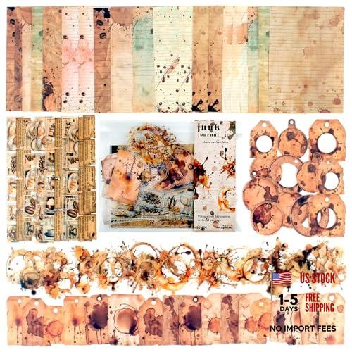 Vintage Scrapbook Kit – 90 Sheets Coffee Stain – Coffee and Manuscripts