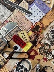 #777 SKELETON 100+PCS 3D JUNK JOURNAL SCRAPBOOKING w/ Real Ephemera & Bone Pen