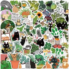 25 Cat Plants Green Cute Aesthetic Kawaii Decal Sticker
