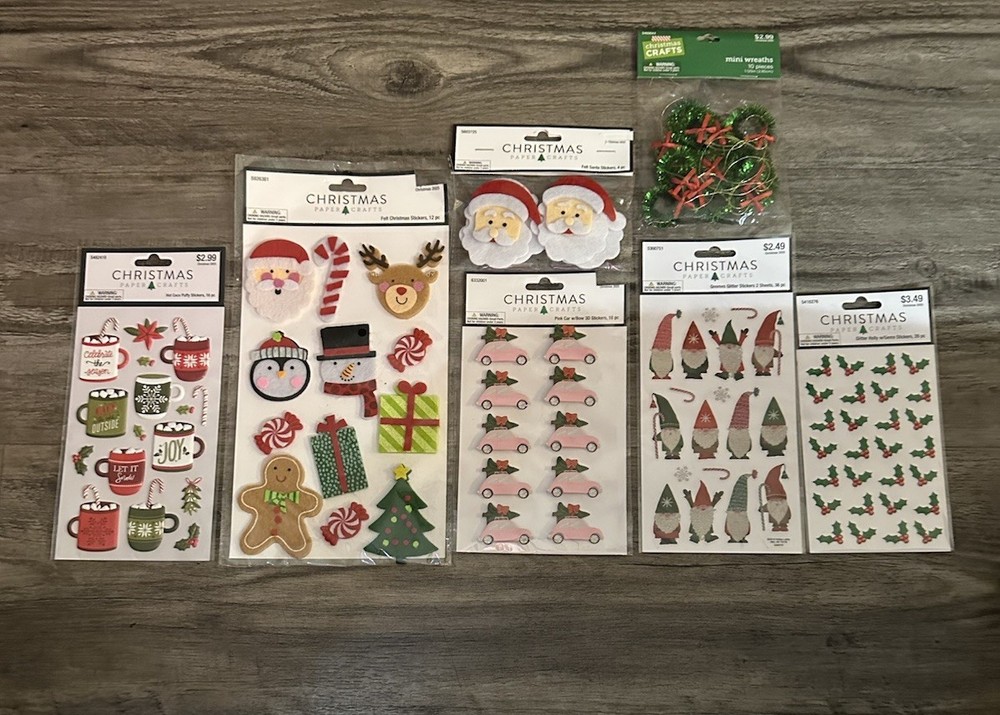 New Lot of 7 Christmas Paper Crafts Felt Stickers Puffy Stickers 3D Stickers
