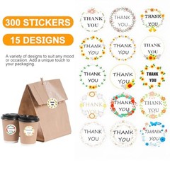 Thank You Stickers 1.38in Self-Adhesive Thank You Labels 300 Pcs Retro Round