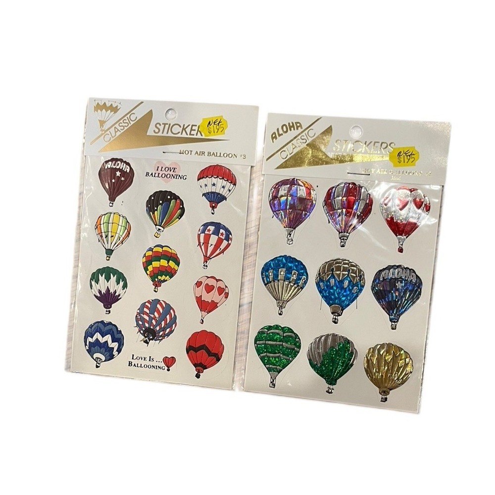 Vtg Modern Image Classic Hot Air BALLOONS Sticker Sheet Pack of 2 Sealed Foiled