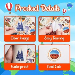 World Map Landmarks Stickers 100 Pcs Waterproof Vinyl Decals for Water Bottle…