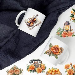 50 PCS Vintage Orange Rose Floral Scrapbook Stickers, Clear Watercolor Fall A…