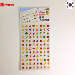 Daiso Korea 16pcs Kawaii Sticker Set Fruit, Animal,Emoji, Dinosaur, Dessert,Doll