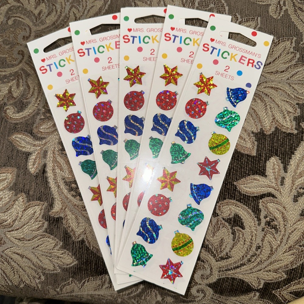 Mrs. Grossman’s Sticker Strip Sparkle Ornaments Prismatic Christmas – Lot of 5
