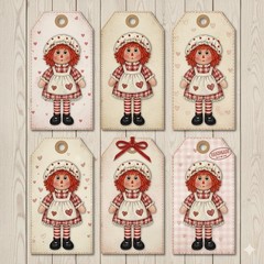 Set Of 12 Raggedy Ann Tags Junk Journal Scrapbook