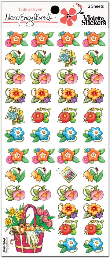 Mary Engelbreit Stickers 2 Sheets Whimsical Garden Flowers Tulips Seeds Repeats