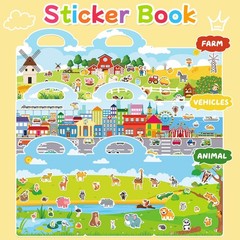 3-Pack Reusable Jelly Sticker Books for Kids 3-6 | Travel Farm, Vehicle & Animal