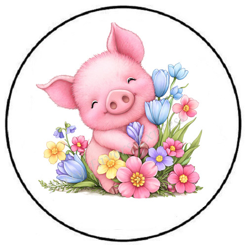 PIG WITH SPRING FLOWERS ENVELOPE SEALS LABELS STICKERS PARTY FAVORS