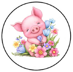 PIG WITH SPRING FLOWERS ENVELOPE SEALS LABELS STICKERS PARTY FAVORS