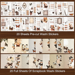 Washi Stickers for Journaling, Vintage Ephemera for Scrapbooking with 180Pcs Bu
