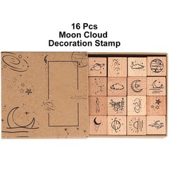16 Pcs Planet Moon Stars Cloud Wooden Rubber 0.79 x inches, Wood Color