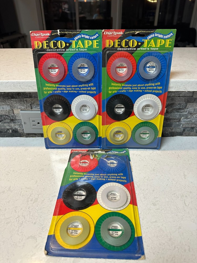 LOT Chartpak Deco Bright Decorative Tape 1/8″ x 324″ Red/Black/Blue/Green/Yellow