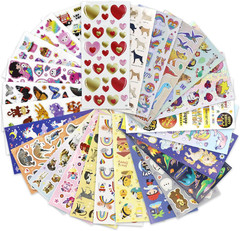 500+ Piece Kids Stickers Mix – Common, Holographic, Glitter Foil, 3D Puffy
