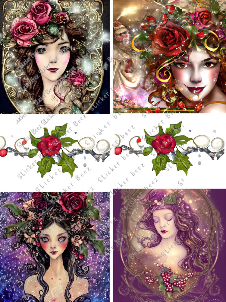 Steampunk Holly & Roses Collage Supplies For Scrapbook Junk Journal Card Making