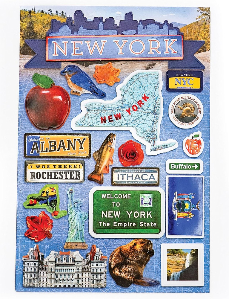 Die-Cut Dimensional & Foil Accent Travel Scrapbook Sticker Sheet – New York Stat