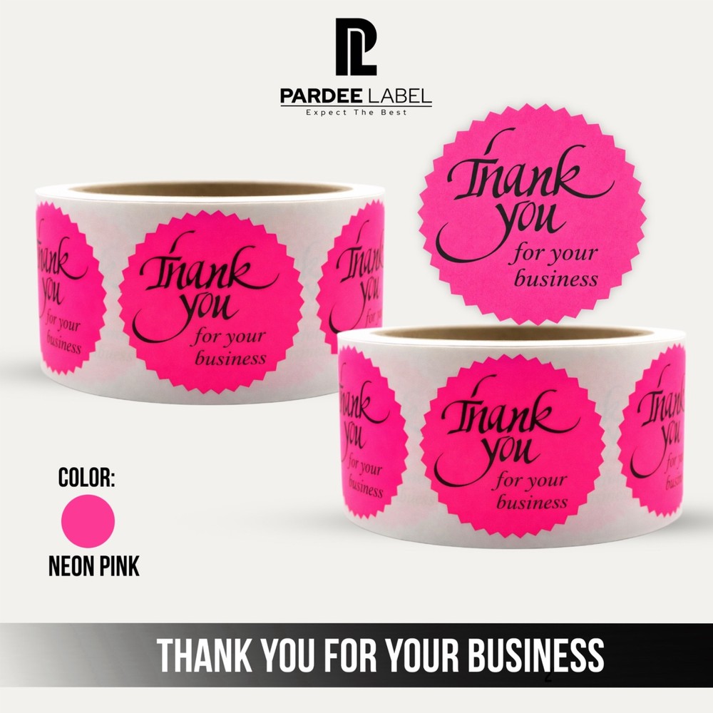 Thank You for Your Business Stickers 2” Starburst Neon Pink | 250 Roll