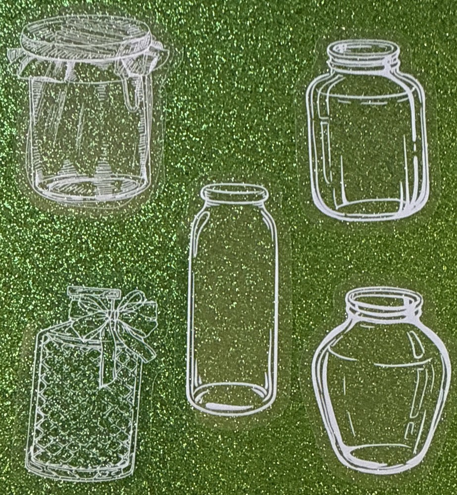 SMALL WHITE DECORATIVE JAR Mylar Stickers•Canning•Vase •Food•Glass•Card Making