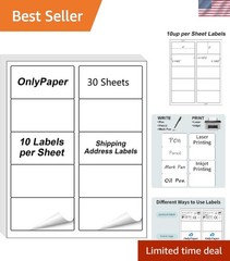 (2″ x 4″) 30 Sheets, Printable White Sticker Labels, Laser/Inkjet Printing – Mat