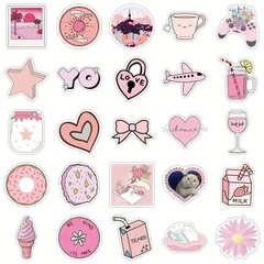 50pc Cute Pink Girly Cartoon Sticker Pack Laptop, Scrapbook, Journaling, Crafts