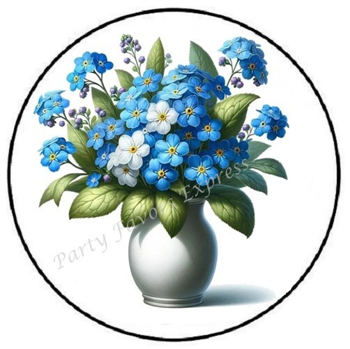 BLUE FLOWERS IN VASE ENVELOPE SEALS LABELS STICKERS PARTY FAVORS