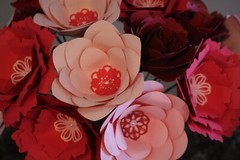 Paper flowers bouquet pink red gold handmade roses home office decor 15″ tall 