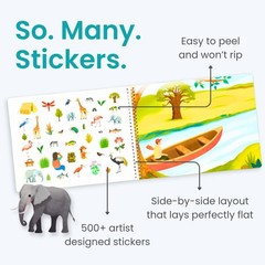 Safari Animal Sticker Book Kids 500+Stickers 12 Scenes 12 Coloring Pages Craft